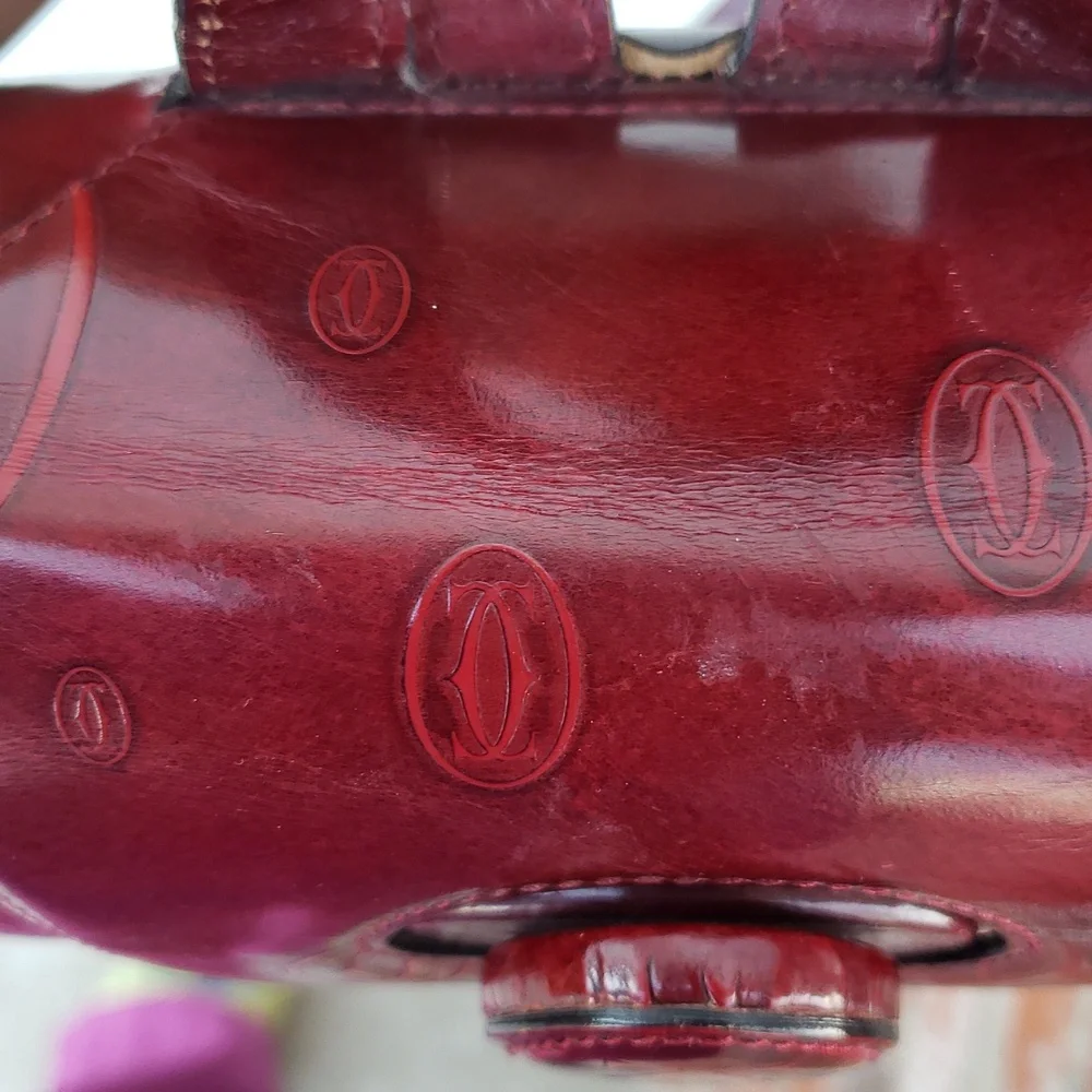 Vintage Cartier Happy Birthday Patent Leather Backpack Unisex Bordeaux Red